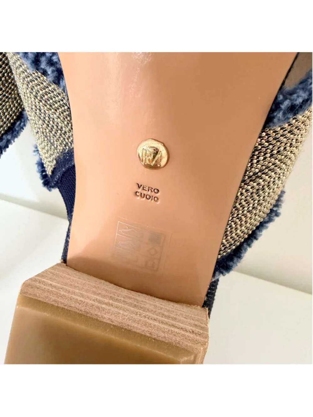 PELLE MODA Tash Chain Slide Blue Denim Block Heel Sandals Women's Size 7.5